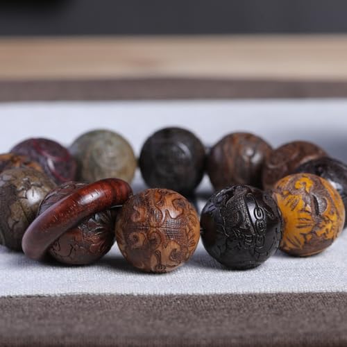 Zen Dear Unisex Natural Colorful Wood Buddhist Prayer Beads Bracelet Necklace Tibetan Mala Prayer Beads - style: 20mm 12beads Carve+Ring