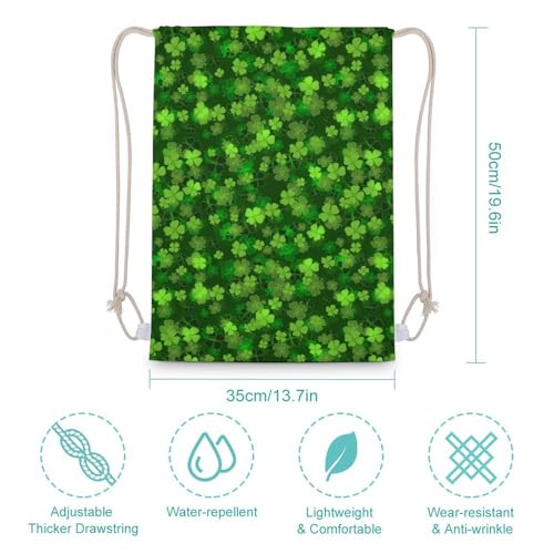 St Patricks Day Green Shamrock Clover Leaf Grass Portable Canvas Drawstring Backpack with Drawstring Pockets 35x50cm - color: St Patricks Day Green Shamrock Clover Leaf Gr, size: 35x50cm