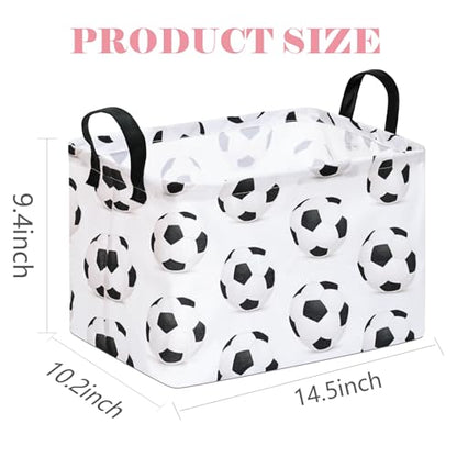 Rectangle Soccer Football Storage Basket | Gift Storage, Home Shelf Organizer Box, Clothes Laundry Hamper, Nursery Basket, With Handles - color: Soccer