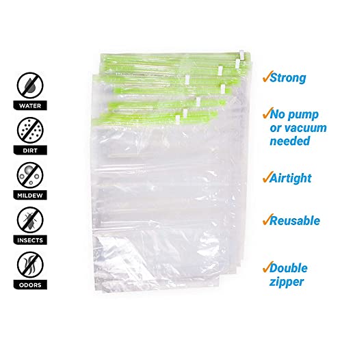 12 Space Saver Storage Bags for Clothes for Travel - Compression, no Vacuum Sacks - Luggage Accessories