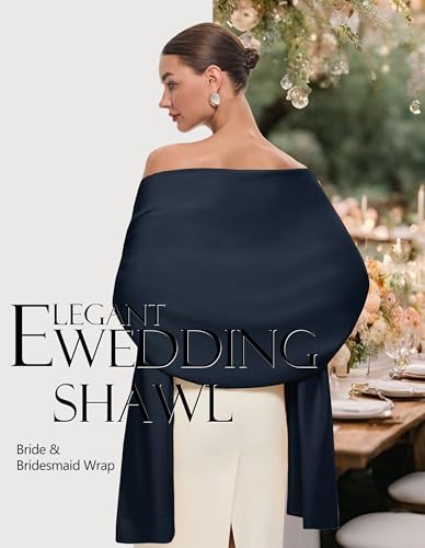 PULI Women's Pashmina Shawl Wraps for Evening Dress Large Scarf Blanket Long Wedding Bridal Winter Warm Shoulder Wrap - color: Gift Box Dark Slate Blue
