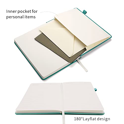 Lined Journal Notebooks with Pen Loop, Hardcover Notebook Journal for Work, 100Gsm Premium Thick Paper with Inner Pocket, Medium 5.7"x8.4", （Cyan, Ruled） - color: Cyan