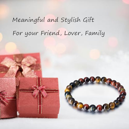 Tiger Eye Bracelets for Women Men, Triple Protection Chakra Beaded Bracelet, Relax Anxiety Healing Crystal Bracelet Jewelry for Balance, Natural Gemstones Bracelets Gifts for Women Birthday - style: 6MM