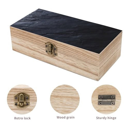 Black Grey Slate Wooden Storage Box Decorative Trinket Keepsake Box Wood Jewelry Organizer Box for Bedroom Office with Hinged Lid And Front Clasp