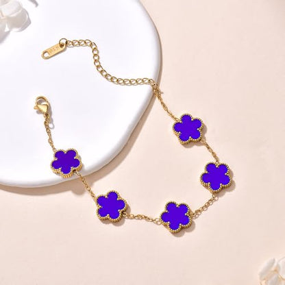 FLY FEI 18K Gold-Plated Four Leaf Clover Bracelet for Women,Adjustable lucky Bracelet Set Jewelry Gift-Hypoallergenic Charm for Birthdays, Wellness & Daily Wear - color: style01-Jewelry blue
