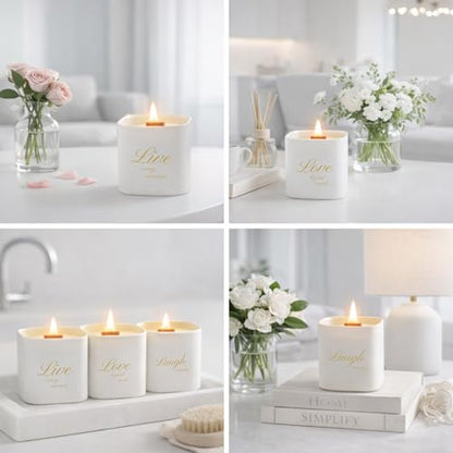 Set of 3 Premium Scented Soy Candles Gift Set | One Life Collection - Orange Blossom, White Tea & White Bloom | Crackling Wood Wick | Luxury Candle Set for Relaxation, Home Décor & Gifts | 9.8oz Each