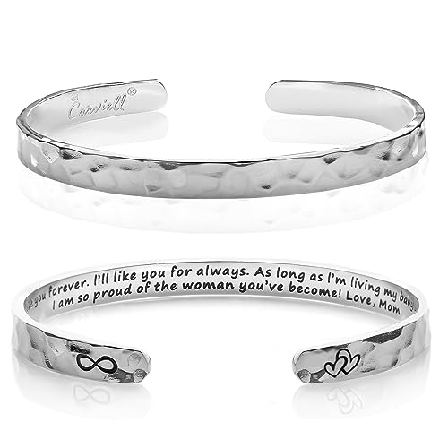 Carviell Bracelet - Gifts for Women – Inspirational, Friendship, Love, Mom, Daughter, Sister, Christian, Graduation, Memorial & Wedding Gifts – 100+ Phrases – Stainless Steel, Gift-Ready - style: DAUGHTER'S Gift - I'll love you forever. I'll like ....you'