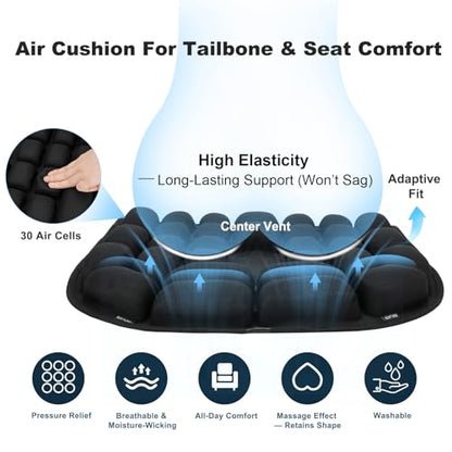 Inflatable Seat Cushion - Airplane Seat Cushion for Long Flights, Stable & Firm Support for Sports & Outdoors, Stadium Bleachers, Travel & Hard Dining Chairs