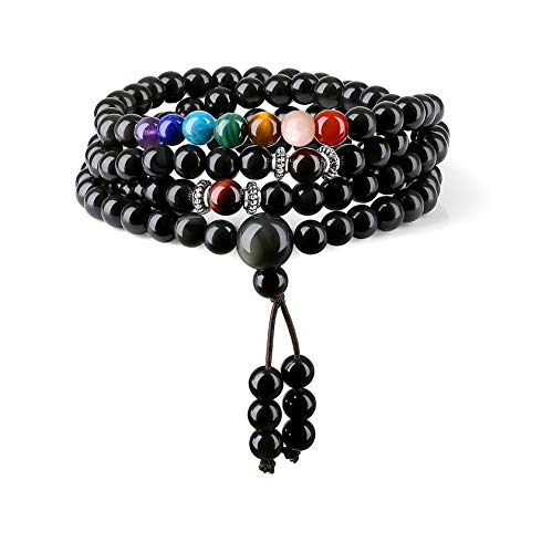 COAI 108 Japa Mala 7 Chakra Stone Wrap Bracelet Necklace - style: Rainbow Obsidian
