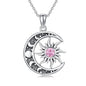 Sun and Moon Necklace 925 Sterling Silver Sun Moon Pendant Gemstone Jewelry Gifts for Women - style: October
