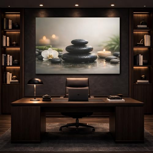 Nature Zen Stones Spa Decor - Canvas Wall Art Print 48×32 inch (120×80 cm) - Horizontal / 1.25 inch (3 cm)