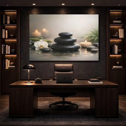 Nature Zen Stones Spa Decor - Canvas Wall Art Print 48×32 inch (120×80 cm) - Horizontal / 1.25 inch (3 cm)