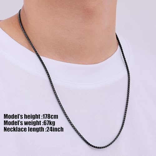 Fiusem Box Chain for Men, Silver Tone/14K Gold Plated/Black Stainless Steel Necklace for Men and Women, Width 2/2.5/3/4/5mm, Length 18-28 Inches