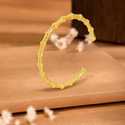 Bamboo Knot Bracelet for Women: 18K Gold Plated Dainty Classic Bamboo Style Open Clasp Cuff Bangle Trendy Minimalist Jewelry Inspirational Gift - color: gold