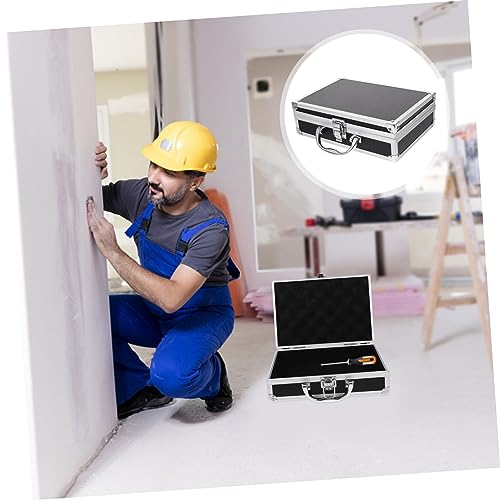 Beaupretty Handheld Aluminum Tool Case Multi Functional Briefcase with Capacity Storage for Home Office Travel Durable Hard Shell Design Convenient Carry Handle Black