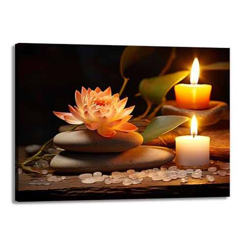 Zen Canvas Wall Art Lotus Flower Stone Painting Framed Spiritual Artwork Meditation Decor for Living Room Bedroom Ready To Hang(Artwork-2,12"x18") - color: Artwork-2, size: 18"L x 12"W