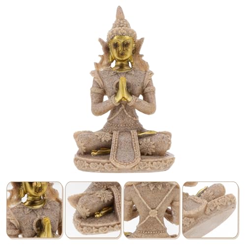 VICASKY Hand Carved Sandstone Buddha Figurine Resin Statue Small Meditation Sculpture Home Décor Accent for Zen Garden and Spiritual Decoration