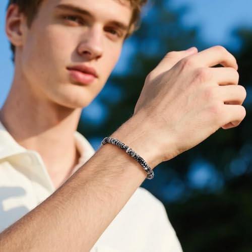 VIBILIA Healing Crystal Bracelets Beaded Bracelets for Men Women Natural Stone Adjustable Bracelets Unique Gifts for Father Son Grandfather Brother Friend - color: MapStone