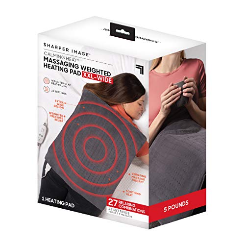 Calming Heat XXL Wide Massaging Vibrations Weighted Heating Pad by Sharper Image | Auto Shut-Off Feature, Gift for Holidays, Women & Men | 3 Heat, 9 Massage, 20” x 24”, 5 lbs - size: 27 Combinations- 20” x 24”, 5 Pound