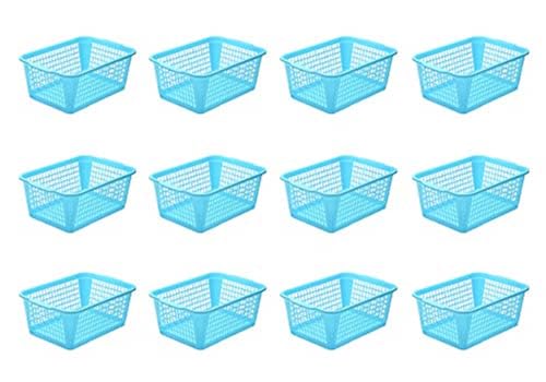 YBM HOME Plastic Perforated Storage Basket Bin Office Drawer, Shelf Desktop Countertop Tray Organizer 32-1184 (12, Blue) - color: blue, size: 12
