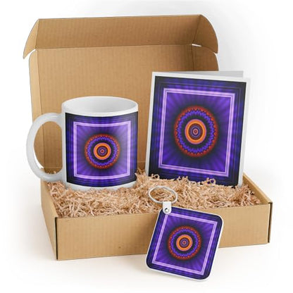 3dRose Meditation Gift Set with Mug, Keychain, and Mindfulness Card – Glowing Energy Mandala Design for Yoga Practitioners and Wellness Enthusiasts