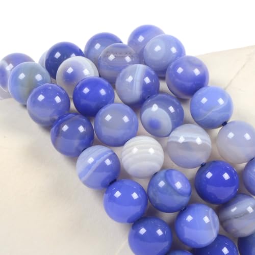 Justinstones Gem Semi Precious Gemstone 10mm Round Beads Stretch Bracelet 7 Inch Unisex - color: Dyed Blue Banded Agate
