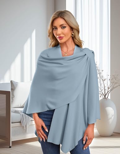 PULI Womens Large Cross Front Poncho Sweater Wrap Topper Knitted Elegant Shawls Cape for Fall Winter - color: 1-blue