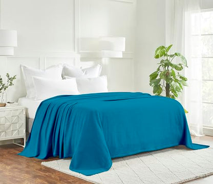 Superior Waffle Weave Cotton Blanket, for Picnic, Beach, Traveling or Camping, Comfy Blanket, Bedroom Decor, Essentials, Cover for Bed, Couch, Lounging, Honeycomb Knit, Throw, Azure