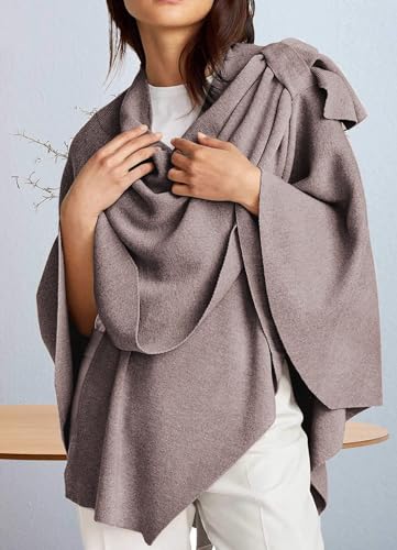 PULI Womens Large Cross Front Poncho Sweater Wrap Topper Knitted Elegant Shawls Cape for Fall Winter - color: 1-oatmeal