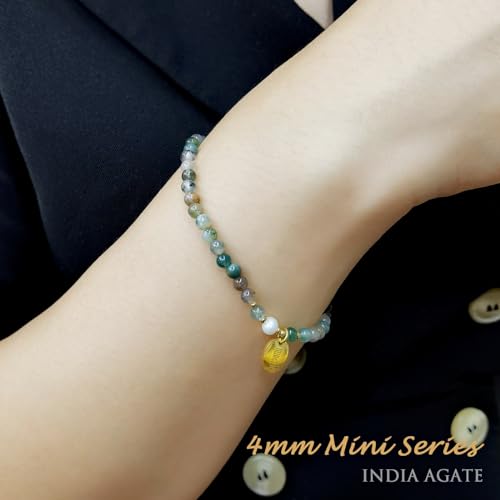 Morchic 4mm Natural Gemstone Beads Stretch Bracelet for Women, With Freshwater Pearls, Energy Gem Birthday Gift for Her 7.2” - color: India Agate