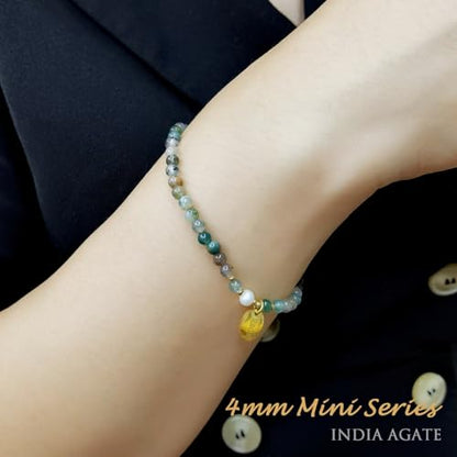 Morchic 4mm Natural Gemstone Beads Stretch Bracelet for Women, With Freshwater Pearls, Energy Gem Birthday Gift for Her 7.2” - color: India Agate