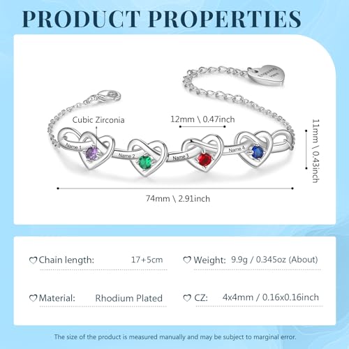 Personalized Birthstone Bracelet for Women Mom Engraved 2-6 Names Mother Bracelet with Birthstones Unique Gift for Mothers Day, Birthday, Christmas - color: 4 Names