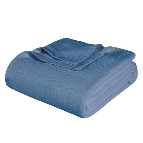 Superior Metro All-Season Cotton Blanket, Woven Blanket for Couch, Bed, Bedding, Farmhouse, Home Essentials, Cute and Cozy Bohemian Blankets, Herringbone Weave, Twin Size, Denim Blue - color: Denim Blue, size: Twin
