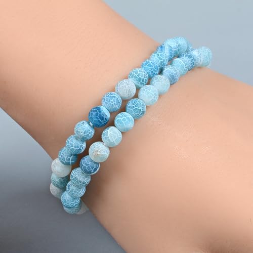 Justinstones Gem Semi Precious Gemstone 6mm Round Beads Stretch Bracelet 6.5 Inch Unisex - color: Blue Weathered Agate