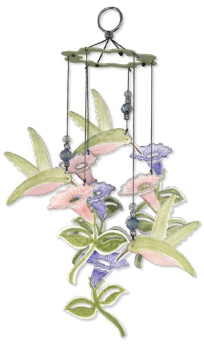 Sunset Vista Designs 80024 Small Outdoor Chimes Colorful Metal Garden Wind Chime for Patios Porches and More, 12-Inch, Hummingbird and Flowers