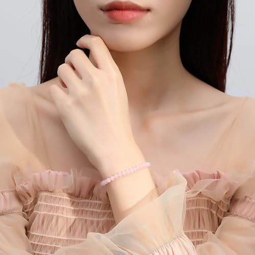 MAIBAOTA Healing Crystal Bracelet for Women Men, 8/4 mm Natural Stone Beaded Bracelets, Jewelry Birthday Gifts, Round Gemstones Stretch Bracelets - color: Pink-Rose Quartz, size: 4 mm