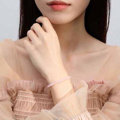 MAIBAOTA Healing Crystal Bracelet for Women Men, 8/4 mm Natural Stone Beaded Bracelets, Jewelry Birthday Gifts, Round Gemstones Stretch Bracelets - color: Pink-Rose Quartz, size: 4 mm