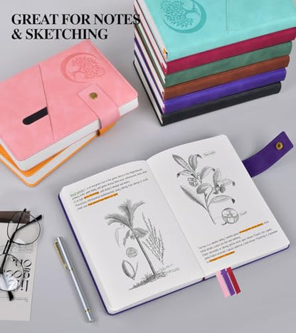 Blank Journal Notebook, A5 Hardcover Leather Sketchbook with 200 Pages Thick Blank Paper for Men Women, Unlined Drawing & Writing Journal, 5.9" x 8.4" Plain Notebook (purple) - color: Purple, size: Blank Page
