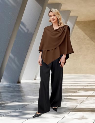 PULI Womens Large Cross Front Poncho Sweater Wrap Topper Knitted Elegant Shawls Cape for Fall Winter - color: 1-caramel