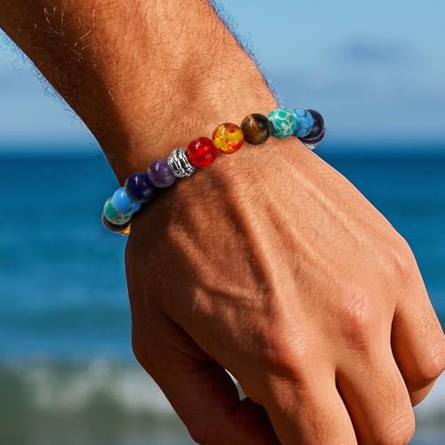 7 Chakra Reiki Healing Beaded Bracelet Stack Natural Stone Beads Bracelet for Anxiety Relief Spiritual Energy Yoga Stackable Jewelry for Women Men Meditation Relax Friendship Gift - color: 7 Chakra Stone