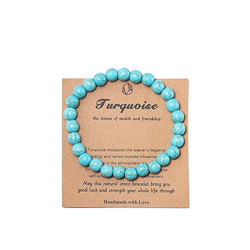Pingyongchang Stress Relief Anxiety Yoga Bracelet,Mantra Bracelets for Women Natural Crystal Stone Healing Gifts Birthday Gifts for Jade Bracelet for Men - color: Turquoise