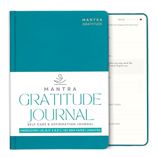 Gratitude Journal For Women & Men - Mental Health, Self Love & Self Care Journal - Teal - 5.8" x 8.3" - Mantra Planner - color: Green