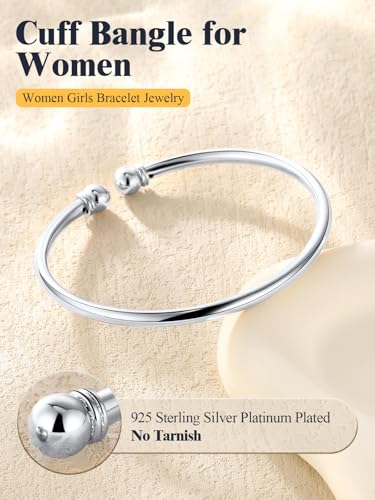 U7 Unisex Simple Cuff Bracelet 18K Real Gold Platinum Plated Fine Bracelets Fashion Jewelry Open Bangle Cuff Bracelets, Twisted or Heart Style - color: C.Simple Cuff-Sterling Silver