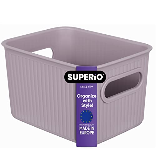 Superio Ribbed Collection - Decorative Plastic Basket Open Home Storage Bins Organizer, Small Lilac Purple (1 Pack) Container Boxes for Organizing Closet Storage Bins for Shelves 1.5 Liter - size: 1 Pack, style: Bin - Small (1.5 Liter)