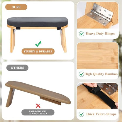 Meditation Bench with Cushion Foldable Ergonomic Bamboo Kneeling Stool Seiza Bench Wooden Meditation Stool Chair Zen Lotus Yoga Stool Floor Sitting Prayer Bench Removable Pillow - color: Dark Grey
