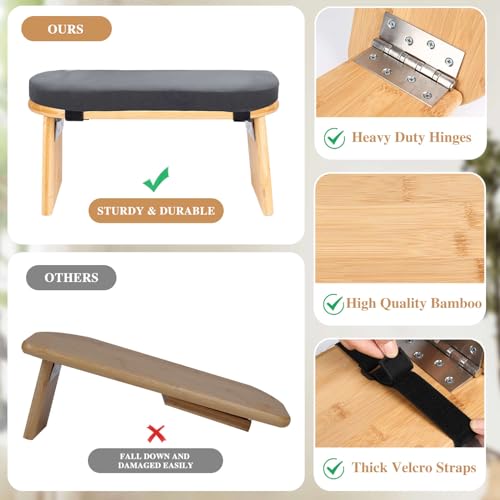 Meditation Bench with Cushion Foldable Ergonomic Bamboo Kneeling Stool Seiza Bench Wooden Meditation Stool Chair Zen Lotus Yoga Stool Floor Sitting Prayer Bench Removable Pillow - color: Black-1