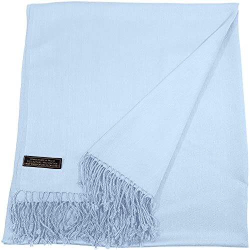 CJ Apparel Solid Color Tassels Design Nepalese Shawl Scarf Wrap Stole Throw Head Wrap Pashmina Gift Hand Made in Nepal New - color: Baby Blue A1002