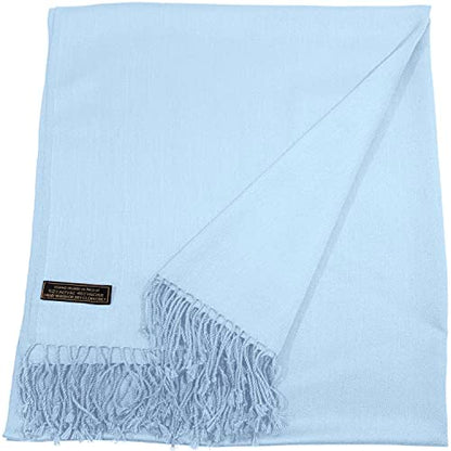 CJ Apparel Solid Color Tassels Design Nepalese Shawl Scarf Wrap Stole Throw Head Wrap Pashmina Gift Hand Made in Nepal New - color: Baby Blue A1002
