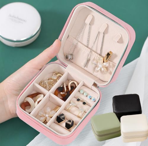 Mini Jewelry Travel Case, Small Portable Jewellery Storage, PU Leather Travel Jewelry Organizer Box, for Women, Girls, Wedding, Birthday, 3.74x3.74x1.92 In (White)