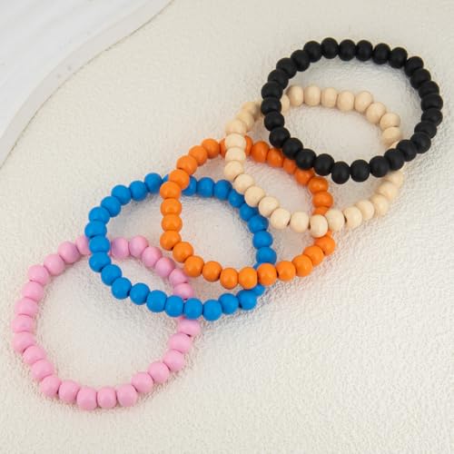 9 PCS Set, Colorful Wooden Bead Bracelets, Handcrafted,Cuff Wrap Bangles Meaningful Gift